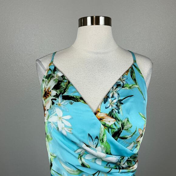 Vince Camuto Backless Floral Satin Sleeveless Maxi Dress Colorful Blue Size 14 - Picture 8 of 13